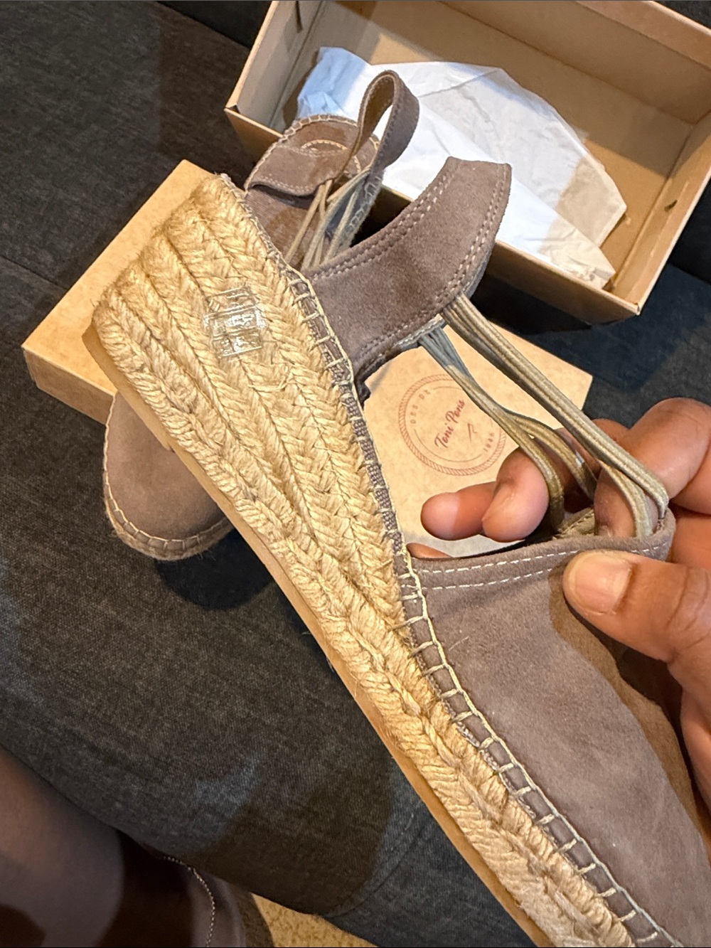 NWOT Toni Pon Tremp Womens Taupe Suede Espadrille Wedge Slingback size 40 - Picture 8 of 11